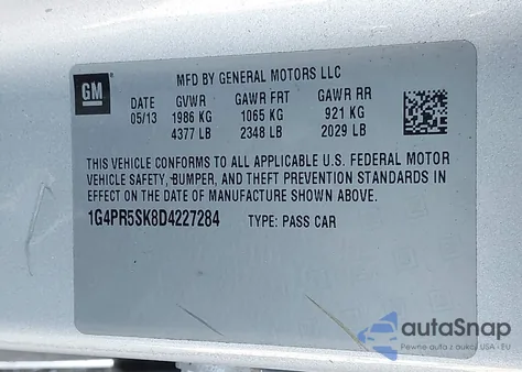 2013 Buick Verano Convenience Group from USA, damaged, VIN 1G4PR5SK8D4227284